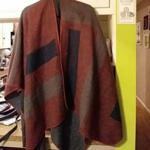 Poncho, red, gray, and navy OS